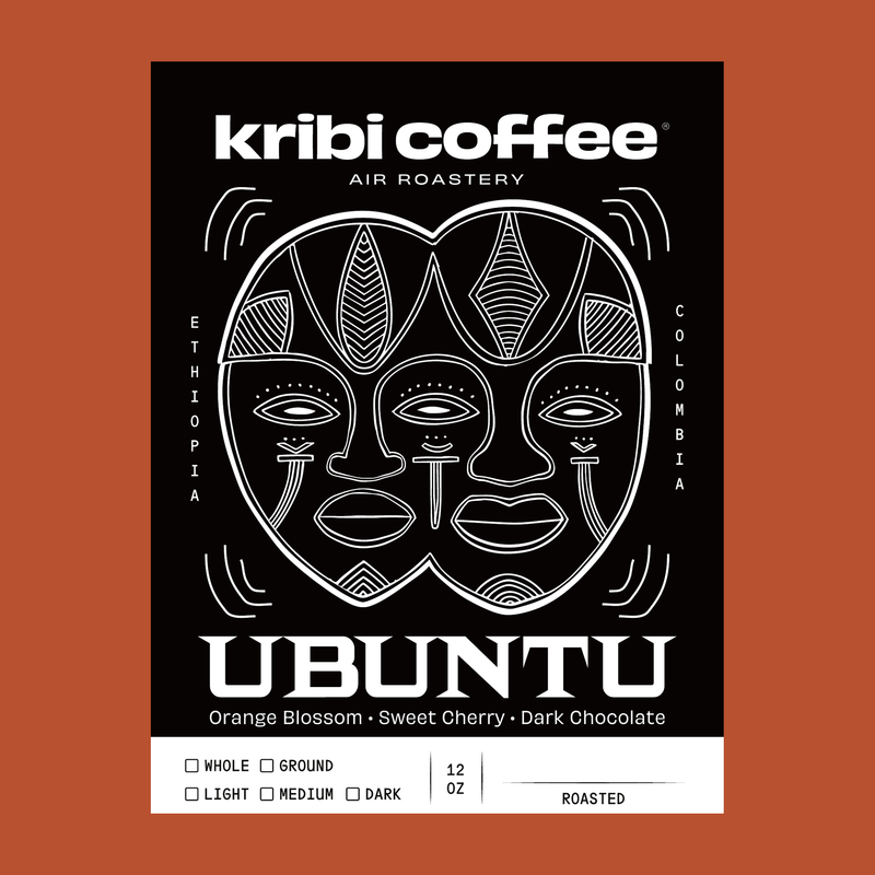 Ubuntu coffee label, Ethiopia and Colombia blend, 12 oz