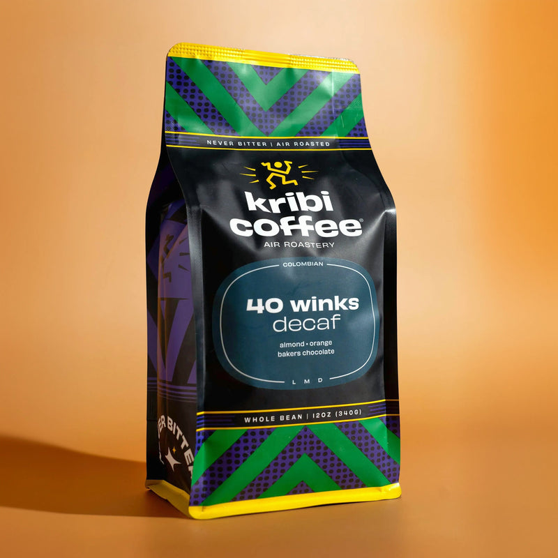 Bag of Kribi Coffee 40 Winks decaf coffee, air roasted