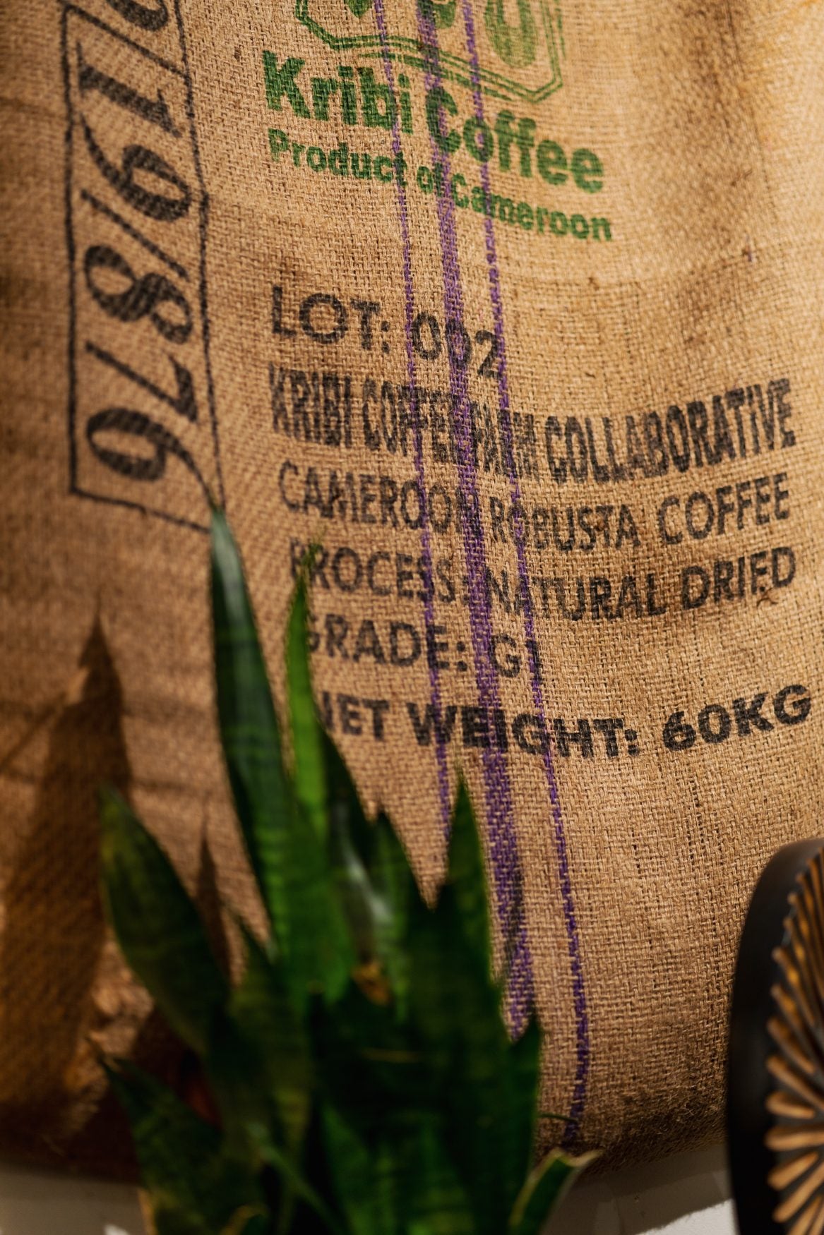 A Cameroon coffee sack in the Ubuntu Lounge at the Forest Park cafe