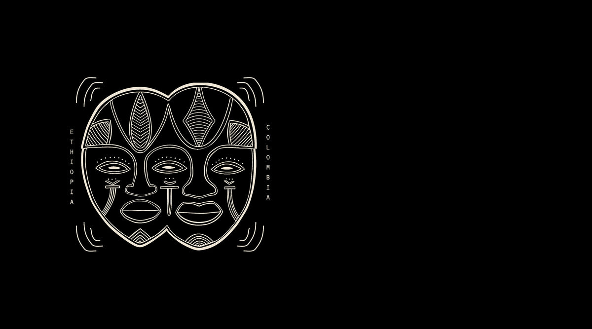 The two faces from the Ubuntu label, with Ethiopia and Colombia on either side