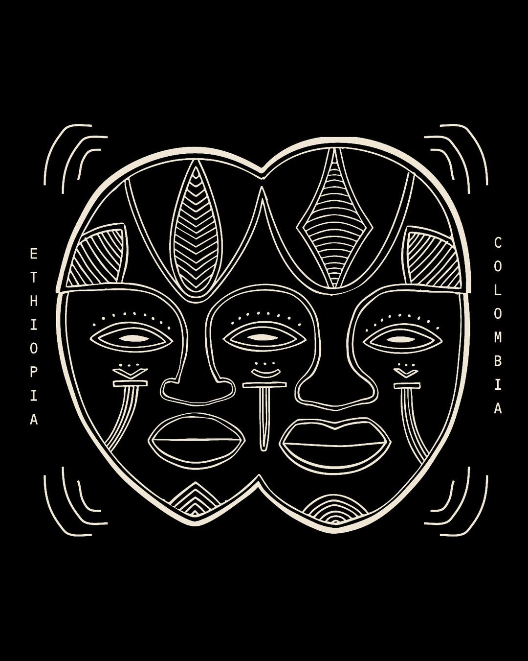 The two faces from the Ubuntu label, with Ethiopia and Colombia on either side